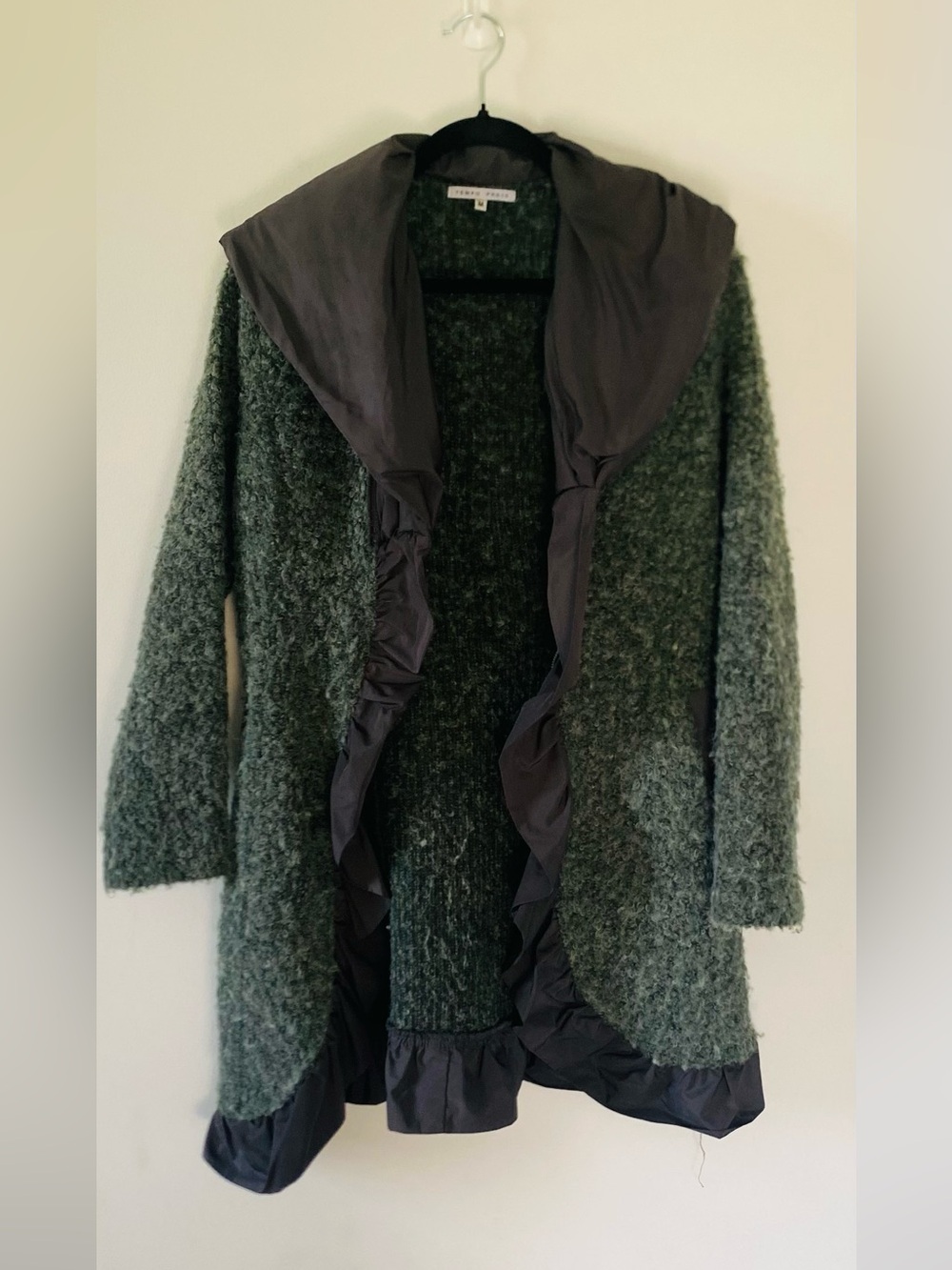 Tempo Paris Gray Teddy Bouclé Jacket with Ruffle Trim, Maximalism, Statement